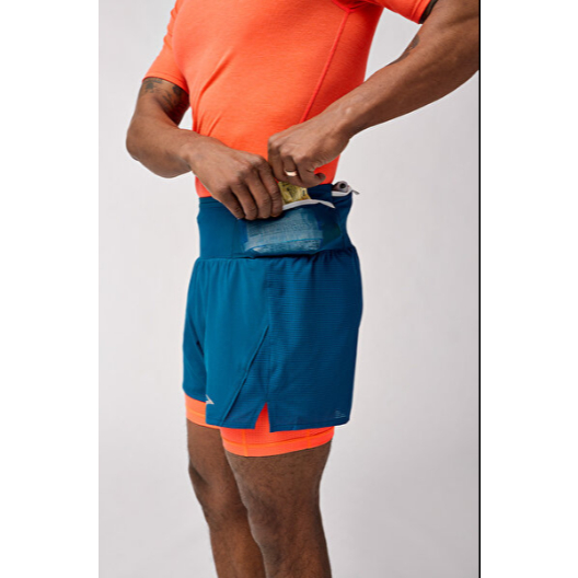 celana lari trail BROOKS sz MEDIUM High Point 5 2-in-1 RUNNING TRAIL / HIKE Short 2.0 Homme Deep Sea
