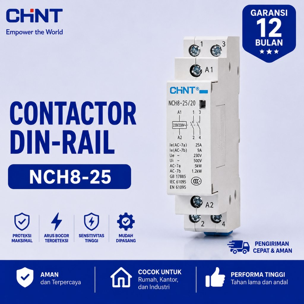CHINT CONTACTOR MODULAR DIN-RAIL NCH8-25 AC KONTAKTOR