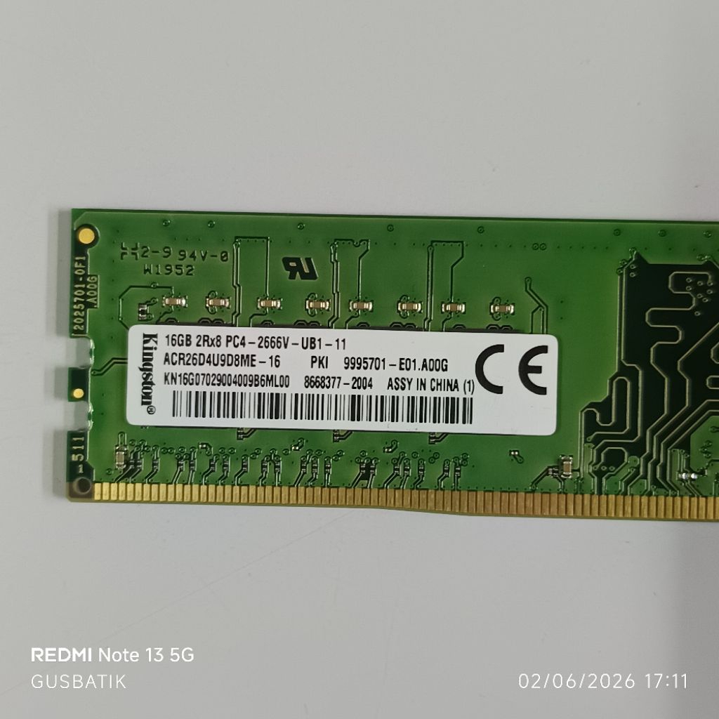 ram memory pc ddr4 16GB pc 2666 Kingston second original