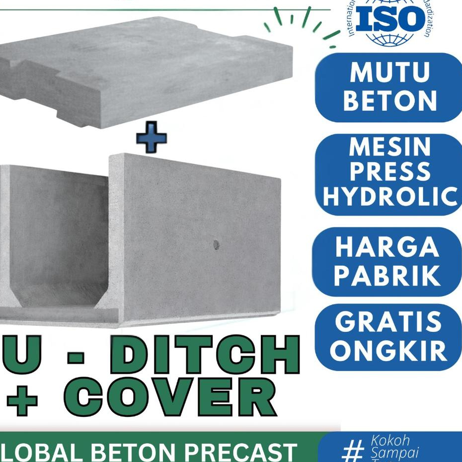 U DITCH Plus Cover 40x40x120cm ( Tutup Uditch ), Mutu K300, U-Ditch Beton Saluran Gorong-Gorong deng