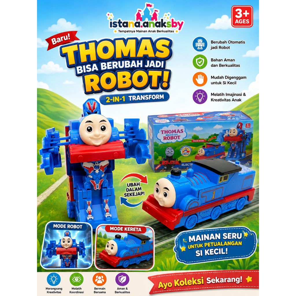 Mainan Anak 2in1 Kereta Tomis Robot / Mainan Anak Robot bump and go