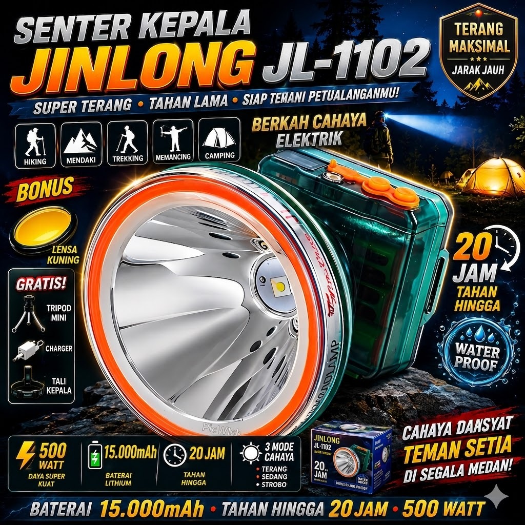 JinLong JL-1102 Senter Kepala 500W / Headlamp Jumbo JinLong LED Cahaya Super Terang