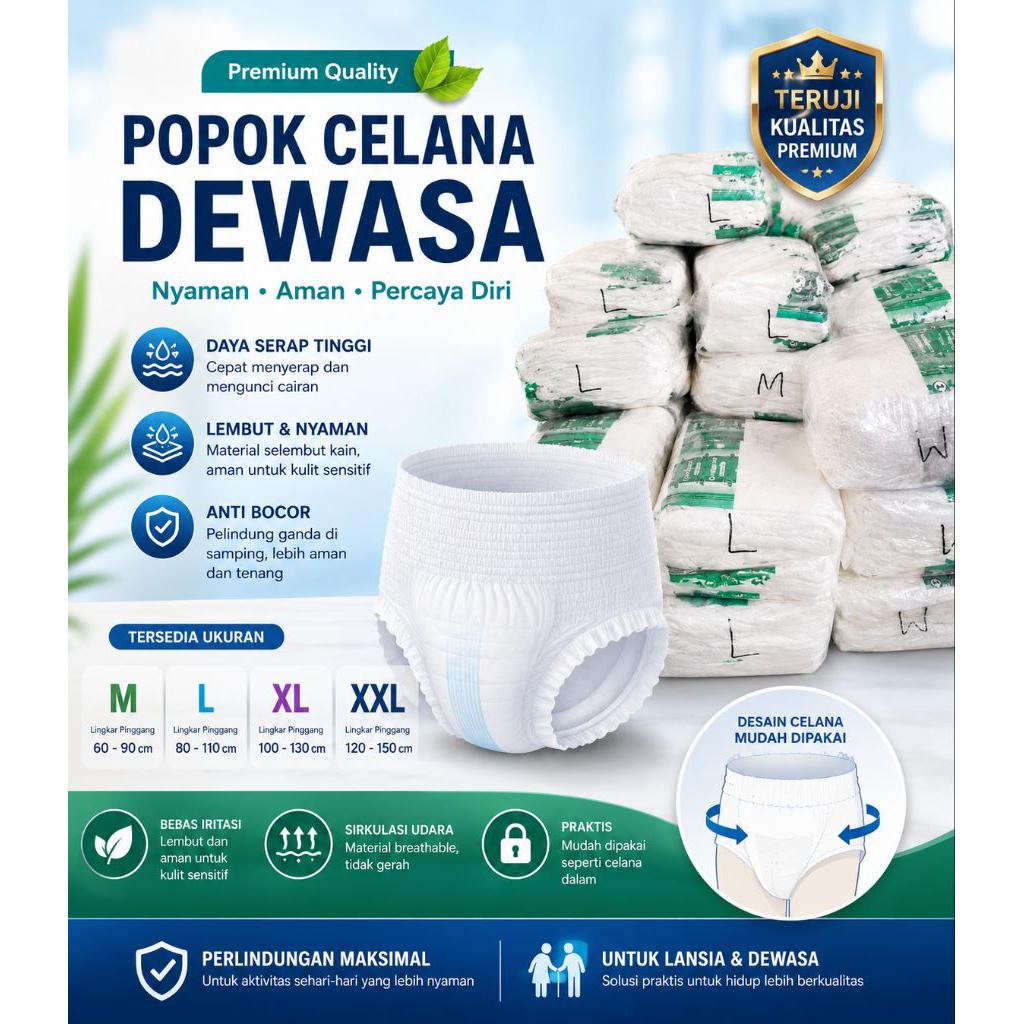 Pampers dewasa Confidence isi 20 pcs type celana dan perekat. Untuk Lansia & ibu melahirkan