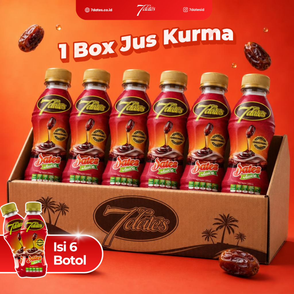 Jus Kurma 7Dates box isi 6 botol kemasan 200ml. 7Dates Sepcial Box isi 6 botol