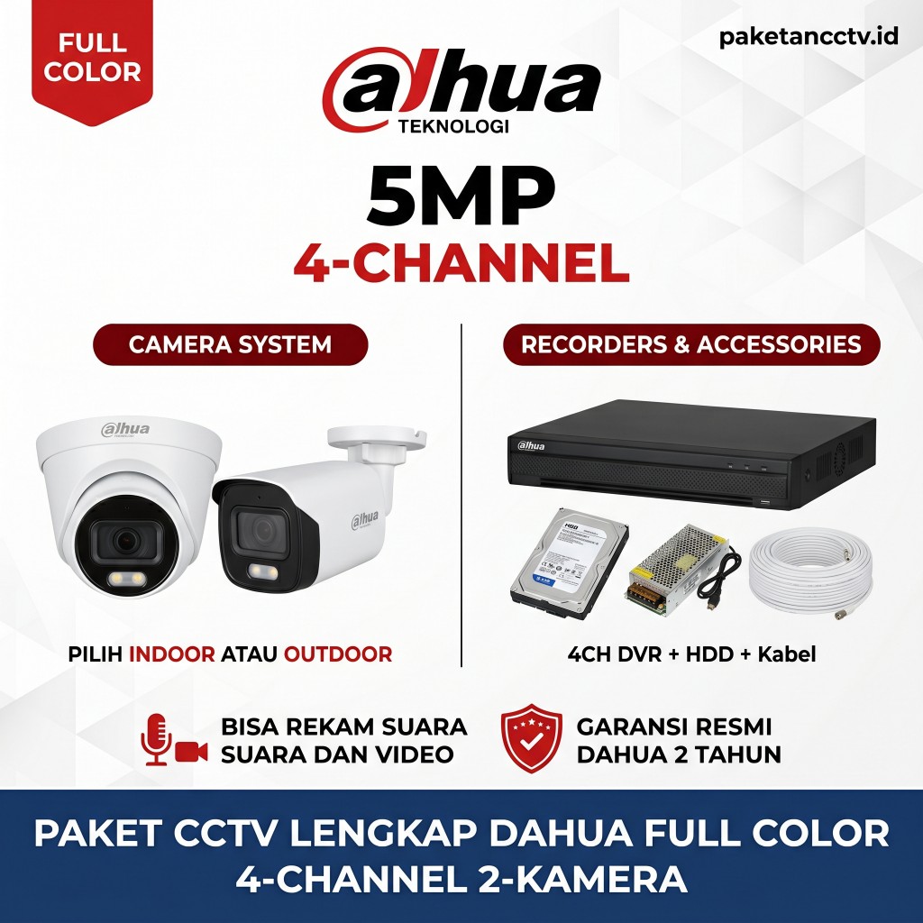 paket cctv dahua 5mp colorvu 4 channel 2 kamera audio series
