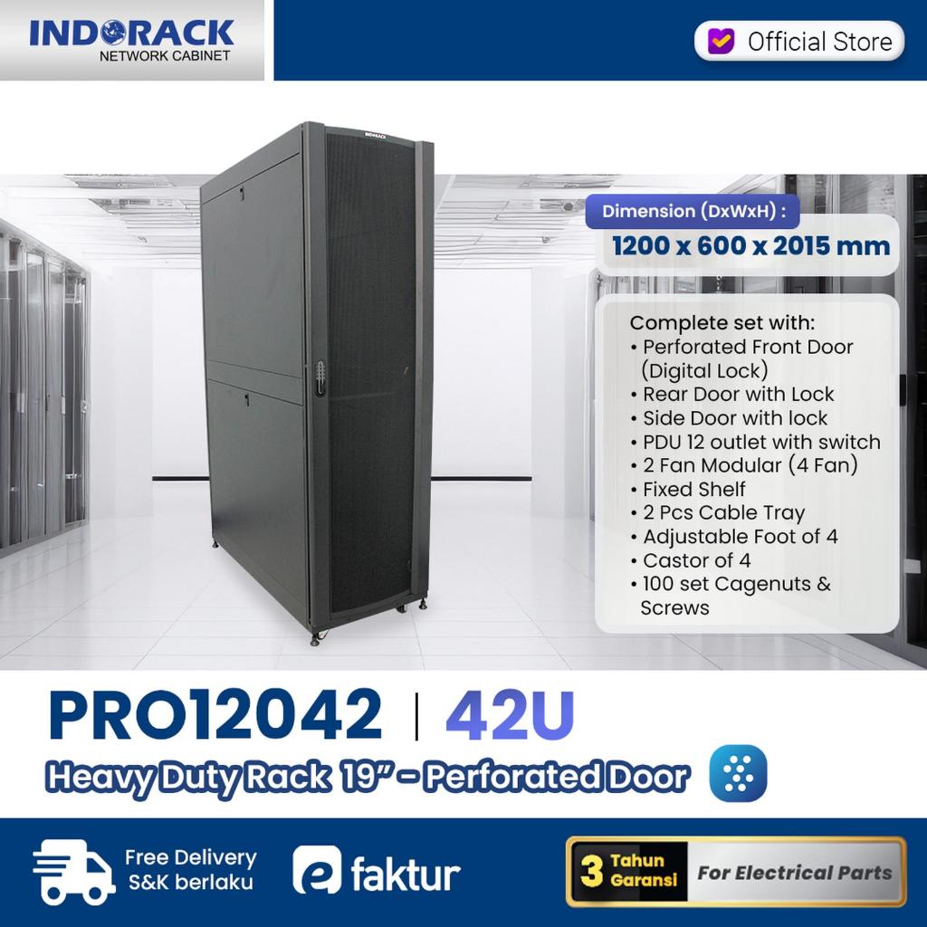 PRO12042 Rak Server INDORACK 19 Inch Standing Close Rack Heavy Duty Rack 42U Depth 1200mm