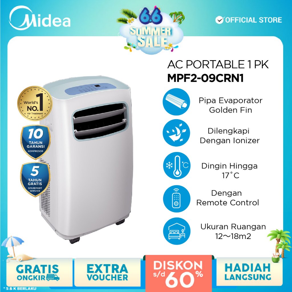 Midea MPF09CRN AC Portable 1 PK - Pengatur Suhu Rumah Tangga