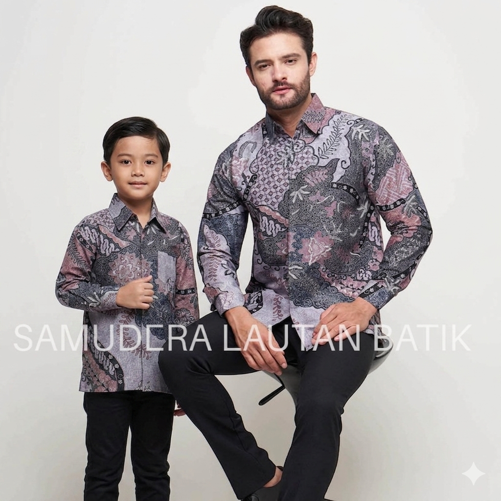 Batik Warna UNGU LILAC, Kemeja Batik Couple Ayah Anak Warna Ungu Lavender, Batik Katun Solo Premium.