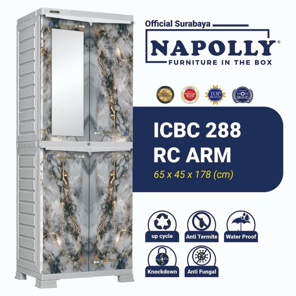 ICBC 288 GC ARM NAPOLLY -  Lemari Plastik Putih | Lemari Pakaian Full Gantung | Lemari Gantung Gamis