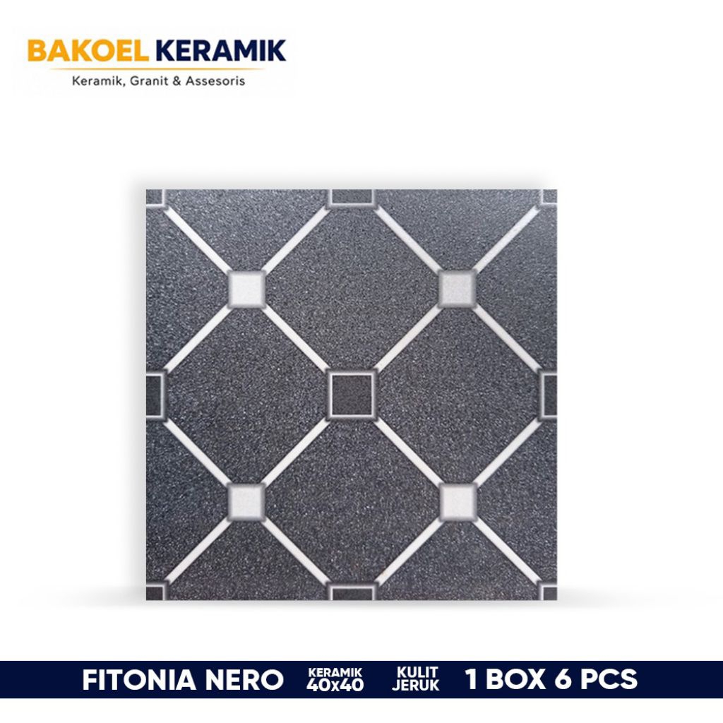 Keramik lantai tekstur kulit jeruk FITONIA NERO 40x40