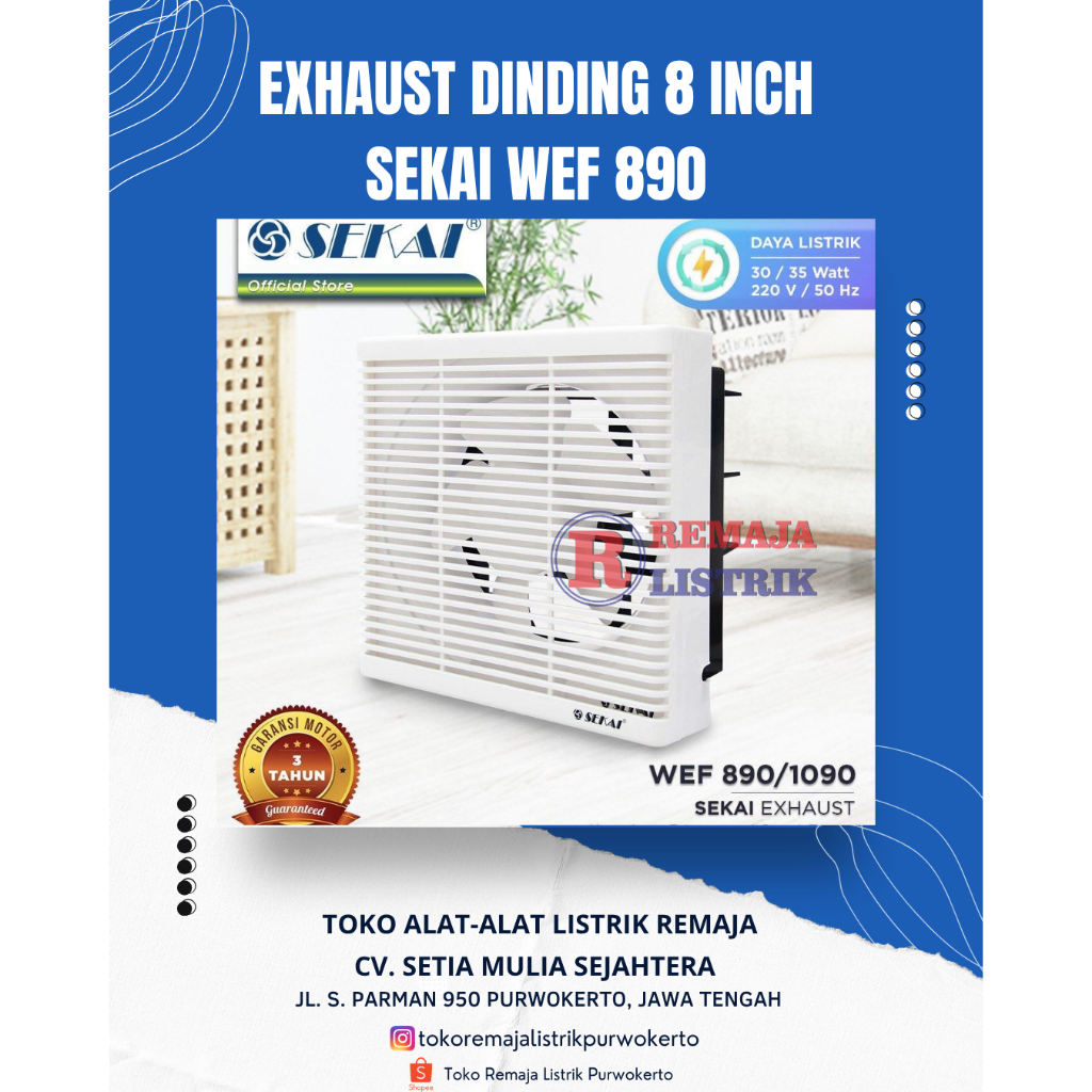 Kipas Angin Dinding Exhaust Fan 8 inch Sekai WEF 890 AC 220V