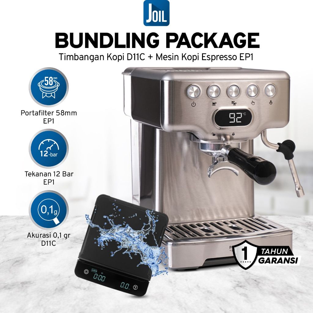 Joil Bundle Mesin Kopi Espresso & Timbangan Kopi Digital D11C