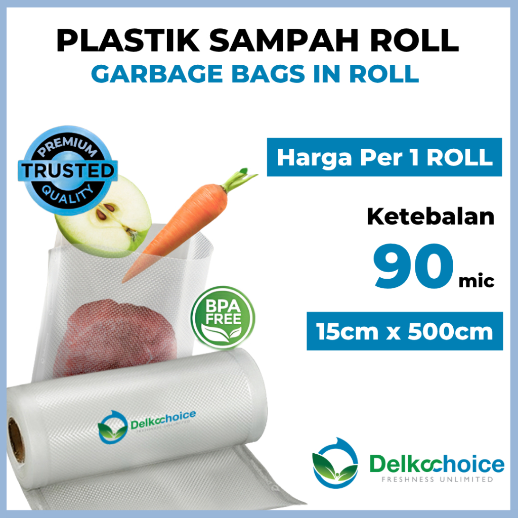DELKOCHOICE PLASTIK VAKUM VACUUM BAG SEALER MAKANAN ROLL BENING PUTIH EMBOSS 15CM