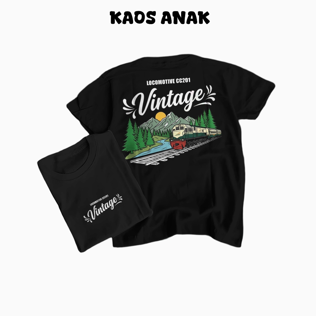 KAOS ANAK KERETA VINTAGE LOCOMOTIVE CC201 BAJU KERETA ANAK BAHAN LEMBUT UNISEX