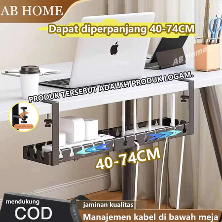 Cable Management Under Desk Rak Kabel Dapat Diperpanjang 40-74CM Tanpa Pengeboran, Organizer Penyimp