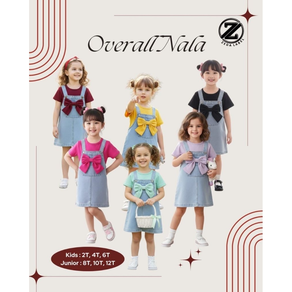 Po‼️ Zeda Label Dress Overall Nala Denim Anak Cute 2 - 12 Tahun Aksen Pita Combed Premium /Terbatas