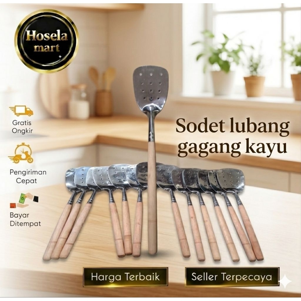 sodet lubang gagang kayu / spatula lubang gagang kayu