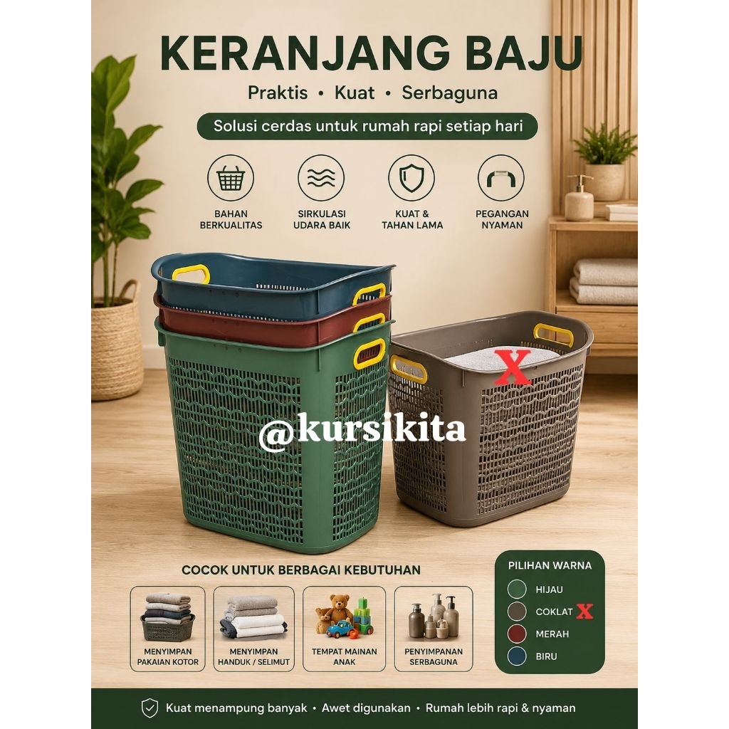 keranjang baju segi warna metalik / kalo serbaguna paket / kontainer pabrik kain baju kotor pakaian
