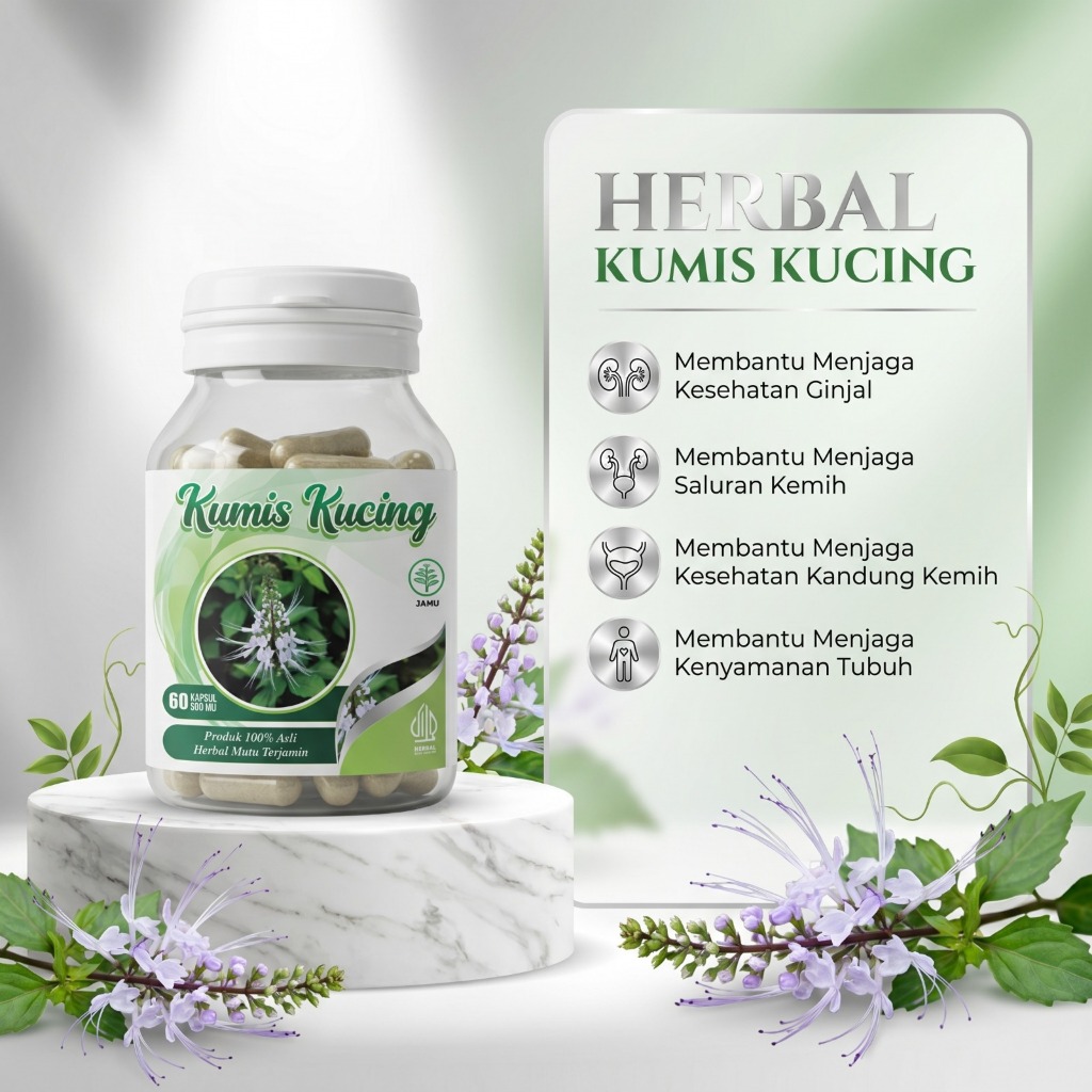 Hergomen Kapsul Kumis Kucing Original Herbal Isi 60 ( ISK, Ginjal, Asam Urat ) - Zivilia