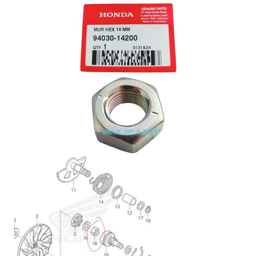 Mur Kipas Rumah Roller Nut Hex 14mm Beat Vario PCX 94030-14200