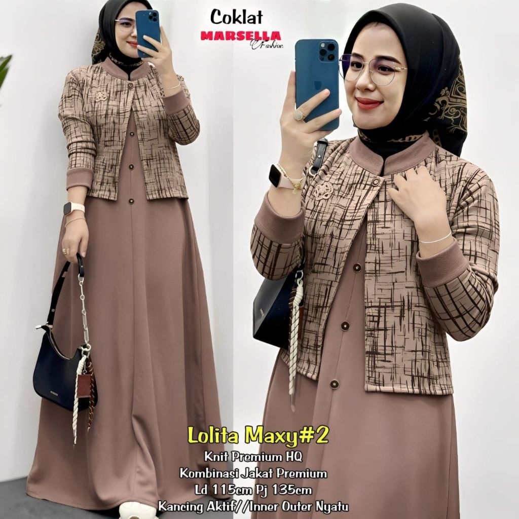 Lolita setelan bahan knit import premium inner outer menyatu