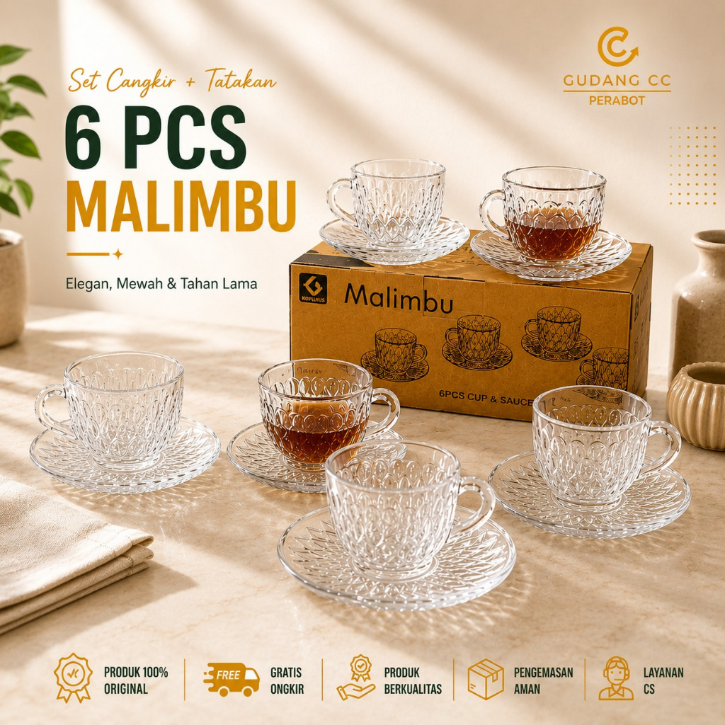 (GCC-HW) Gelas Kaca Set 6 Pcs  + Tatakan Mini Polos Hari Raya Hampers Lebaran Cantik Kopi Teh