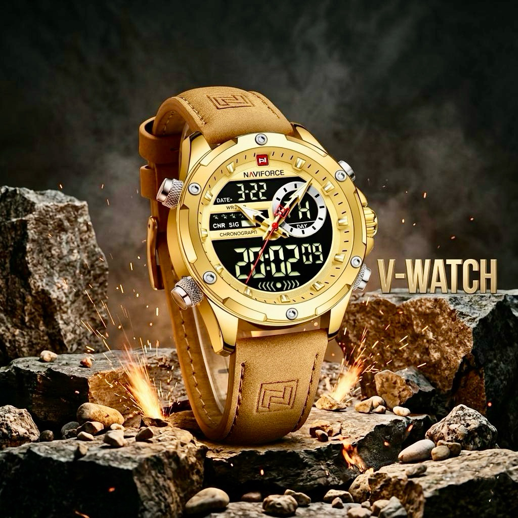 [ BIG SALE  ] Jam Tangan Pria Naviforce 9208 Double Time Tali Kulit Original