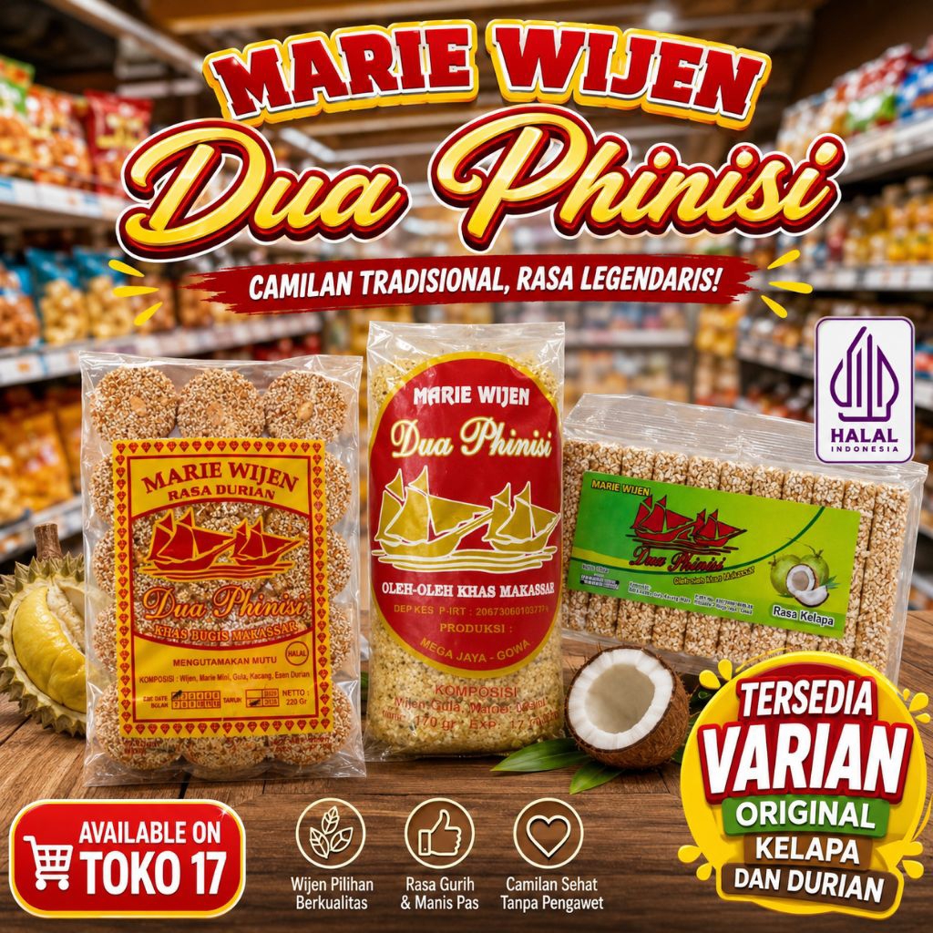 Marie Wijen Cap Dua Phinisi  Oleh Oleh Khas Makassar Rasa Original dan Rasa Durian dan Kelapa 150 Gr
