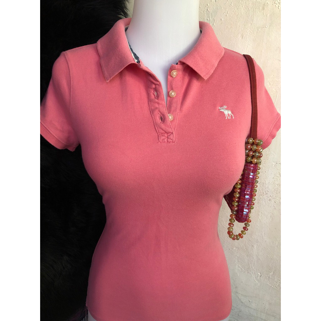OLD ABERCROMBIE & FITCH BLUSH PINK POLO FITTED TOP TOP AUTHENTIC VINTAGE 90S/Y2K STYLE
