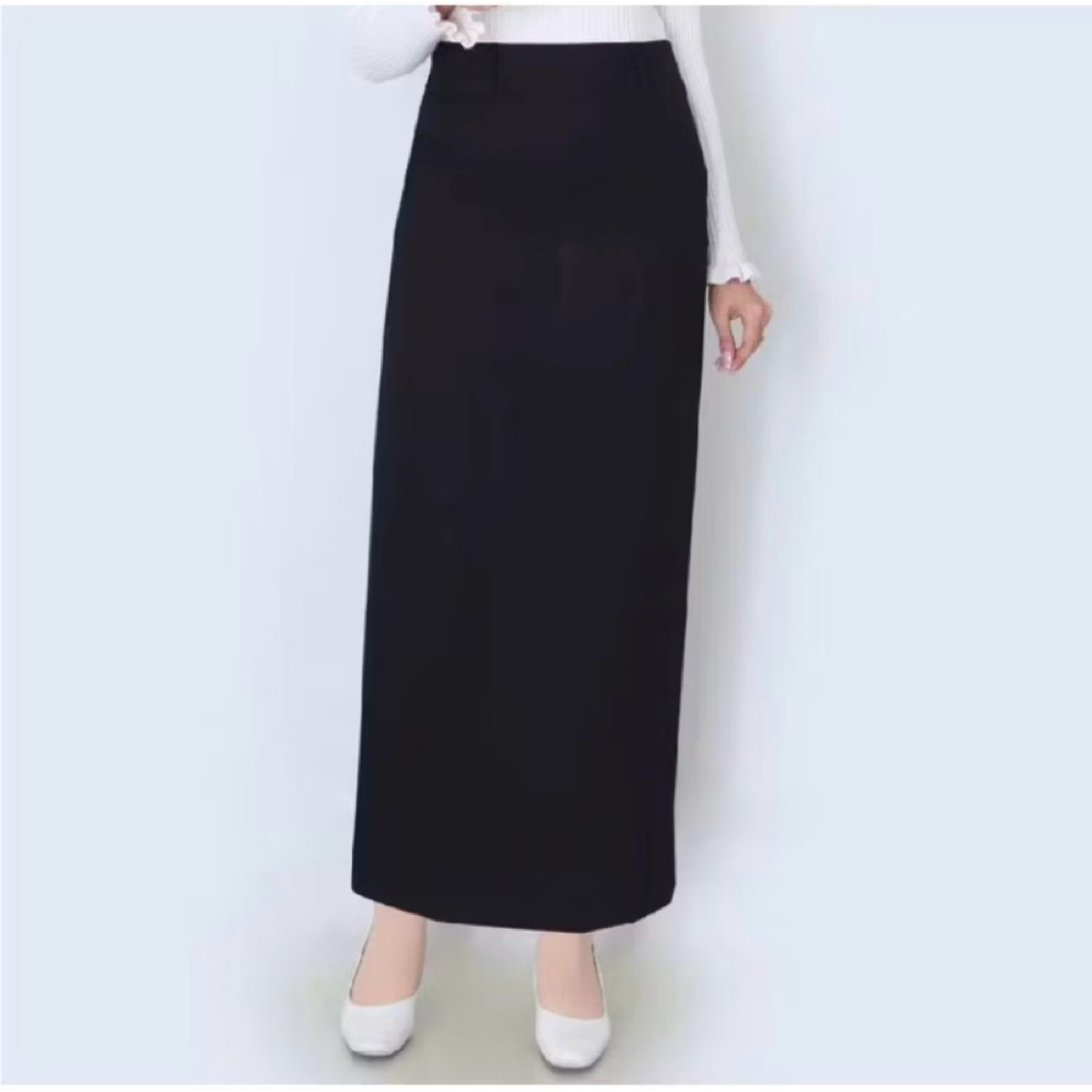 ROK KERJA WANITA HITAM/ROK SPAN WANITA REMPEL BELAKANG/ROK KANTOR BAHAN SEMI WOLL SIZE S - L5