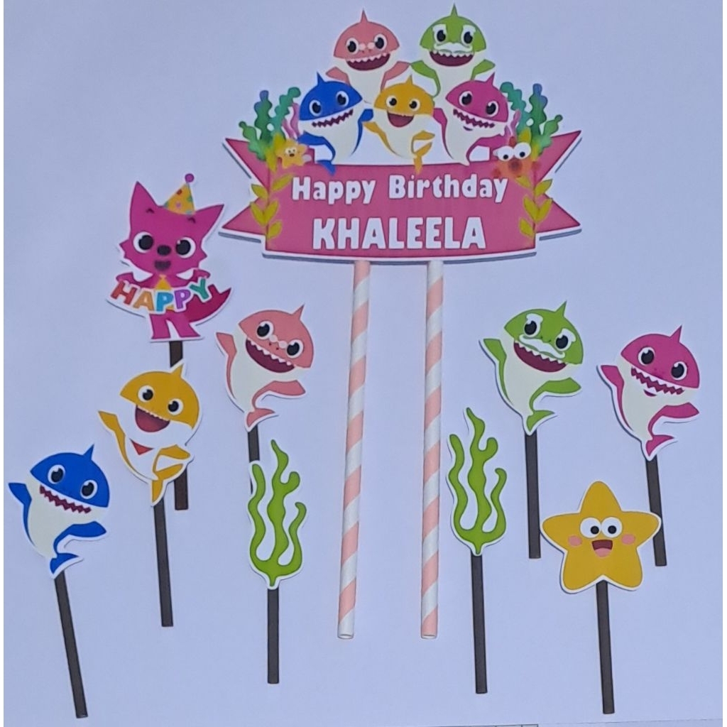 TOPPER CAKE BABY SHARK PINK BISA CUSTOM NAMA