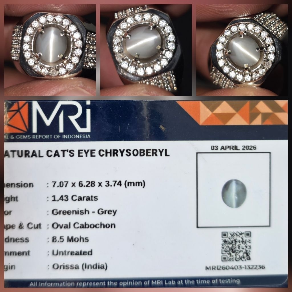 Batu Natural Cat Eye Chrysoberyl Orissa Memo 1.43 crt