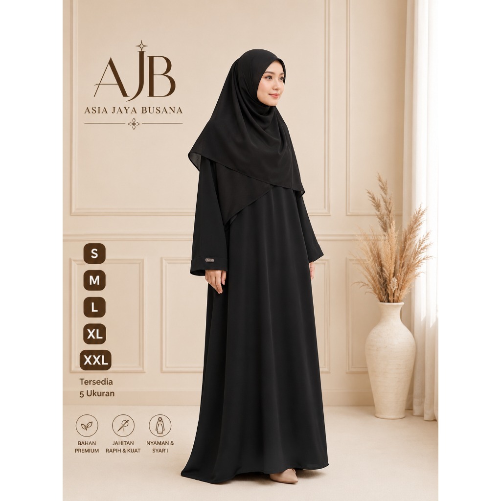 Gamis Abaya Polos Hitam Bahan Wolfis Monalisa