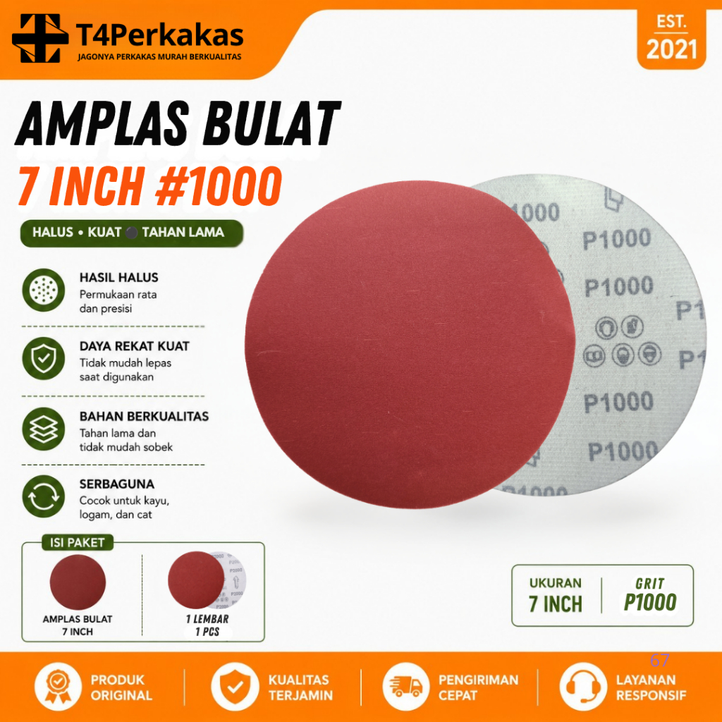 Amplas Bulat Tempel 7 Inch Amplas Poles - Grit 1000
