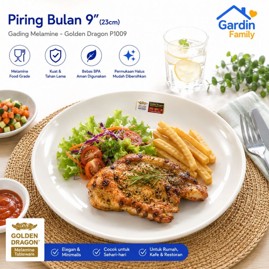 Piring Bulan 9" 23cm Gading Melamine - Golden Dragon P1009