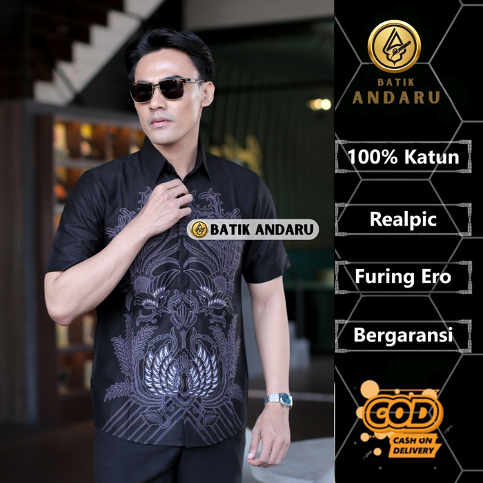 Batik Andaru Motif Usman Abu Kemeja Batik Pria Slim Fit Lengan Pendek Kualitas Premium Lapis Furing 