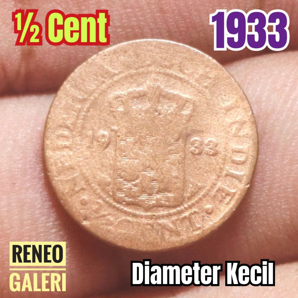 koin kecil ½ cent tahun 1933 asli korosi Nederlandsch Indie uang kuno zaman Hindia Belanda 1/2 0,5 s