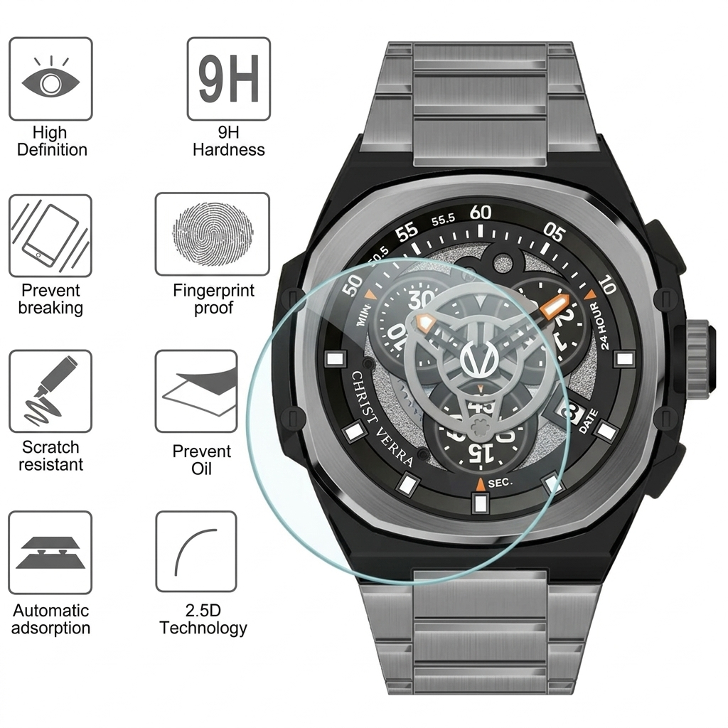 nnn tempered glass untuk Christ Verra Casual Men's WatchesIron CV 12467G CV-12467G TG anti gores jam