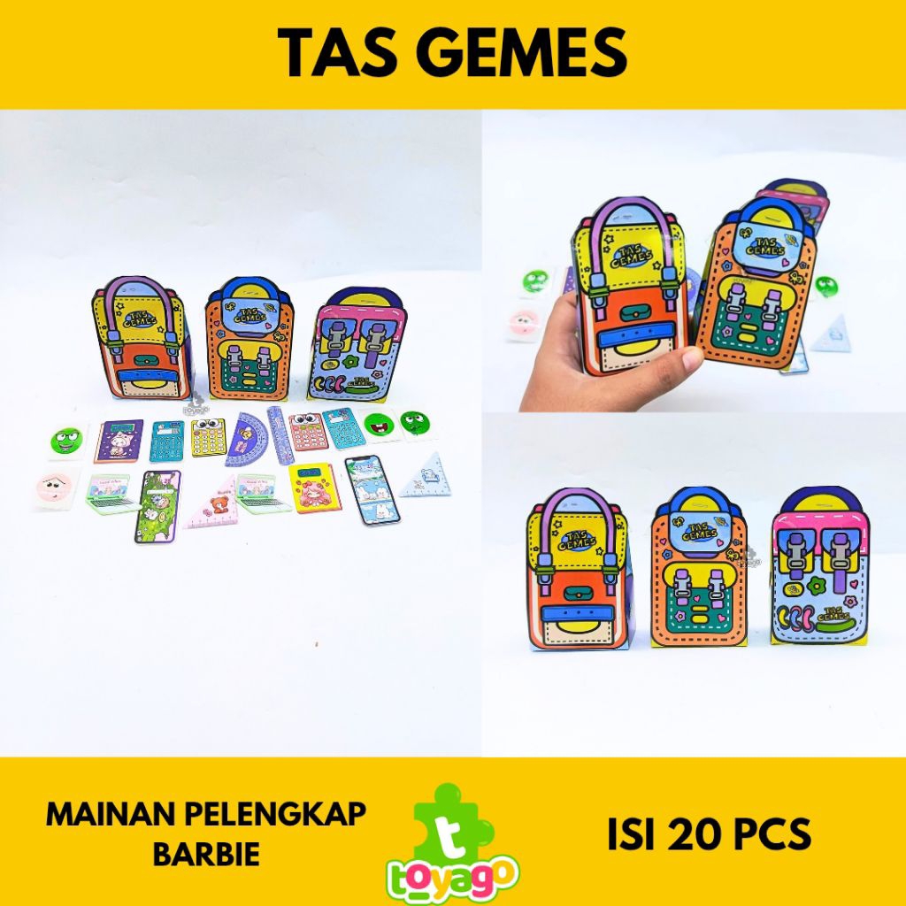 Tas gemes isi 20 pcs mainan atk kertas mini pelengkap barbie grosir murah