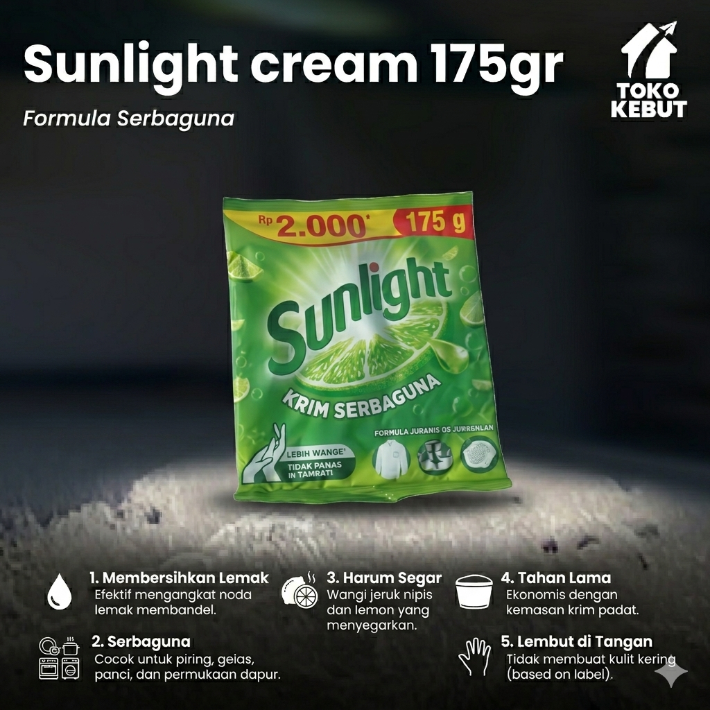 Sunlight Sabun Cream Colek Serbaguna 175gr - Sabun Cuci Piring Anti Lemak