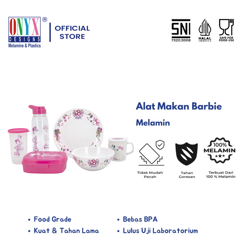 Alat Makan Anak Piring Mangkok Gelas Melamin Onyx Seiv Designs - Karakter Barbie Series