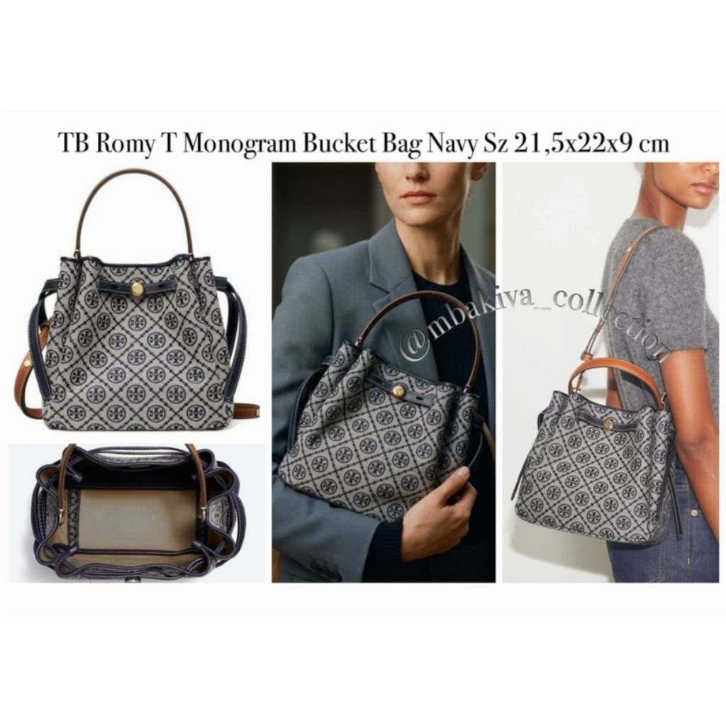 TB Romy Monogram Bucket Bag Navy