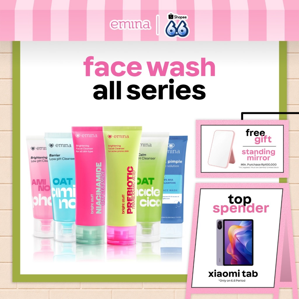 Emina Face Wash All Series - Niacinamide Oxy Ceramide Brightening Face Wash, Emina Prebiotic Tranexa