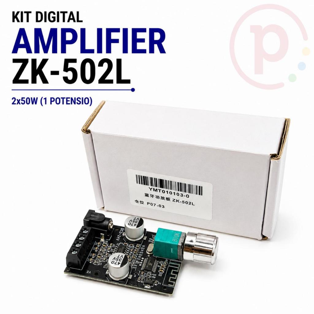 Kit Digital Amplifier ZK-502L (2x50W) 1 Potensio / Modul Papan Amplifier Bluetooth Audio ZK502L ZK50