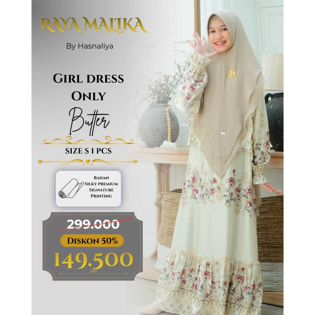 SALE READY STOCK Raya Malika by Hasnaliya gamis anak cantik motif silk printing CUCI GUDANG