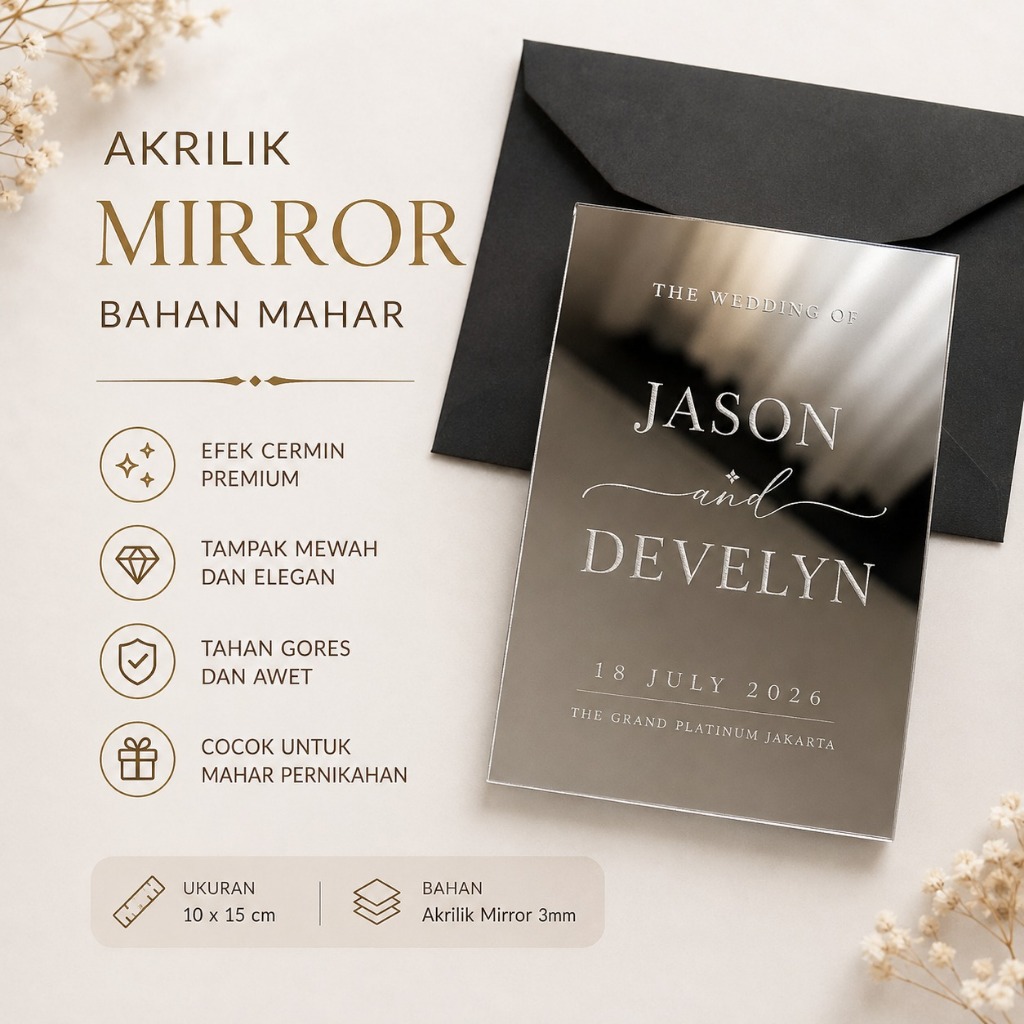 Mahar Akrilik Mirror Gold Nama Mahar Wedding  Akrilik Mirror Aesthetic Mahar Aesthetic Mahar Hiasan 