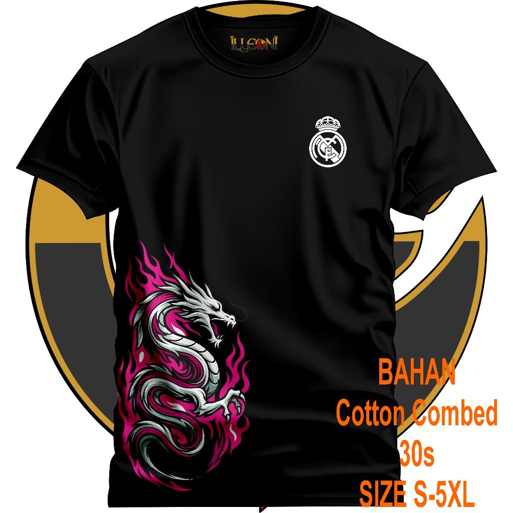 BIG SIZE (S-5XL) KAREAL MADRID DRAGON | KAOS REAL MADRID FANS