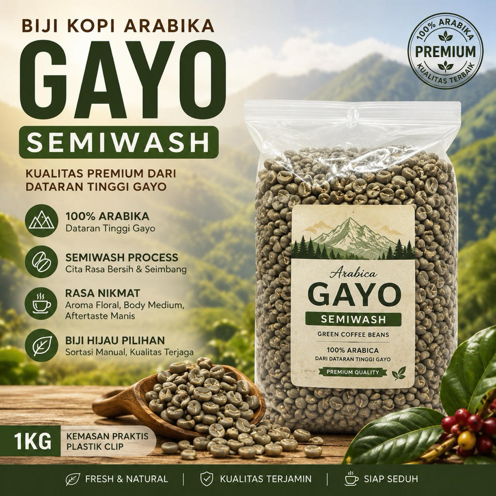 Greenbean semiwash gayo1kg  biji kopi mentahhijau gayo arabika gayo 1kg berkualitas