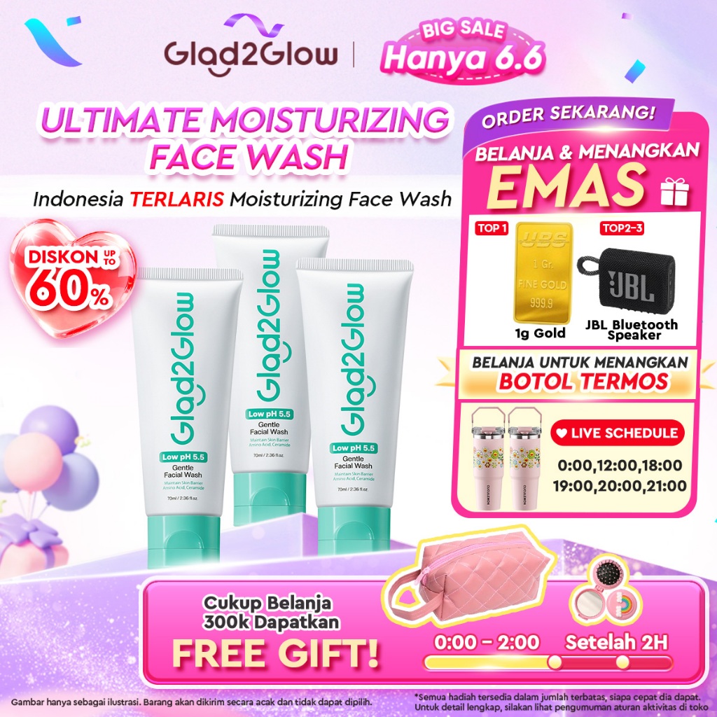 Glad2Glow Ultimate Moisturizing Face Wash,Low pH 5.5 Gentle Face Wash,facial wash pembersih wajah sa