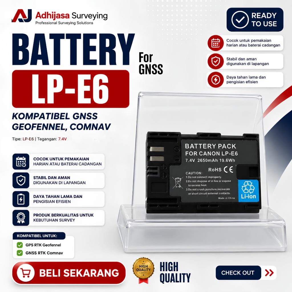 Battery Baterai LPE6 Rechargeable untuk GNSS RTK Geofennel Comnav